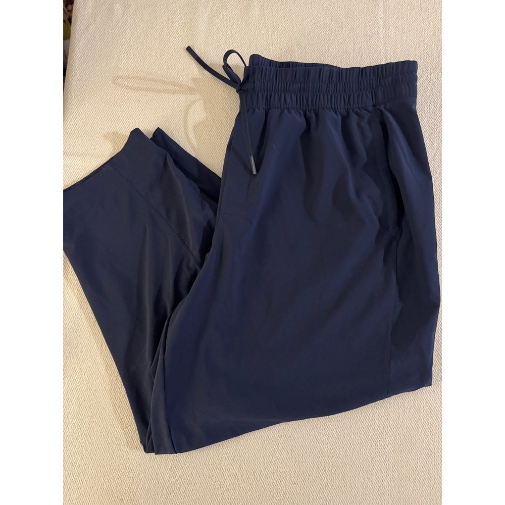 Athleta Arrival Straight Leg Cropped Pants Women Size 18 Navy stretch drawstring - Picture 3 of 5